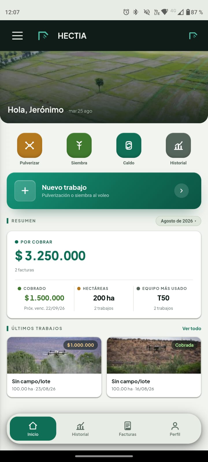 Pantalla de inicio de HECTIA